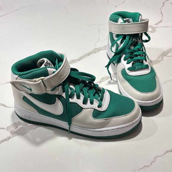 Nike Air Force 1 Mid By You Green Leather Canvas Sneakers 9 Athletic DV3903 900 - Picture 2 of 13